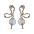 Crystal Bow and Pearl Drop Stud Earrings for Women view 5