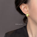 Gold Oval Frame Green Cat Eye Stud Earrings Cabochon Pair view 2