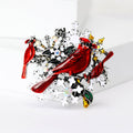 Red Cardinal Pair Crystal Branch Brooch in Two Metal Tones view 4