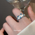 Brushed Silver Geometric Open Rings Clear Blue Stones view 3