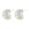 Clear Round Resin White Marbled Swirl Stud Earrings view 5