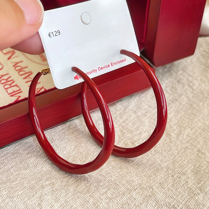 Glossy Red Round Hoop Earrings in Bright and Dark Shades