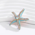 Aqua Blue Five Point Star Crystal Enamel Metal Brooch Pin view 5