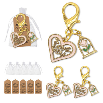 Gold I Love You Heart Rose Dome Enamel Lobster Charm