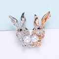 Crystal Rabbit Brooch With Pearl Belly in Gold or Silver Tone view 3