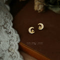 Gold Tone Clear Stone Crescent Moon And Open Star Stud Earrings view 4