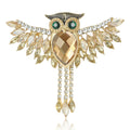 Wide-Wing Owl Brooch In Metal With A Faceted Center, Marquise Crystal Wings, And Hanging view 1