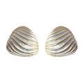 White Shell Stud Earrings Gold Stripe Ridge Metal Pair view 5