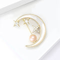 Crescent Moon and Stars Pearl Brooch with Crystal Accents view 3