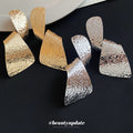 Textured Geometric Drop Earrings in Gold and Silver Tones view 4