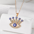 Gold Tone Rhinestone Eyelash Evil Eye Pendant Necklaces view 6