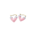 Pink Heart Earrings with Gold Tone Hoops and Crystal Borders view 5