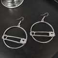 Safety Pin Round Gold and Silver Statement Hook Earrings view 7