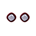 Red Velvet Frame Square Pearl Stud Earrings Plush Border view 5