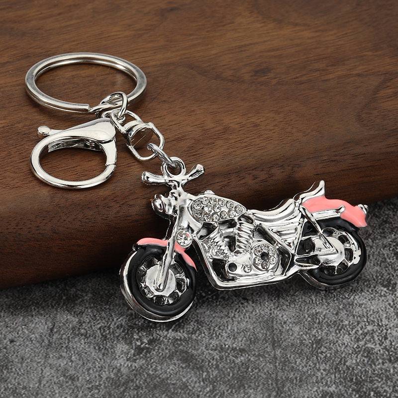 Rhinestone Motorcycle Keychain Metal Biker Key Ring for Men