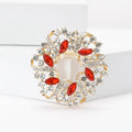 Gold Rhinestone Circle Wreath Brooch Red Blue Green view 2
