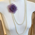 White Fabric Flower Layered Faux Pearl Long Necklace view 4