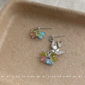 Asymmetric Silver Bird Multicolor Stone Chip Stud Earrings view 3