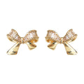 Gold-Tone Baguette CZ Pave Bow Stud Earrings Matching Pair view 5