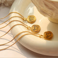 Gold Elephant Coin Pendant Necklace Wax Seal Charm view 1
