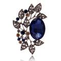 Red Blue and Green Oval Crystal Floral Metal Brooch Pin view 1