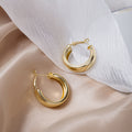 Gold and Silver Puffy Double Band Wide Hoop Earrings view 2