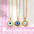 Gold Tone Round Evil Eye Cabochon Pendant Necklaces view 5