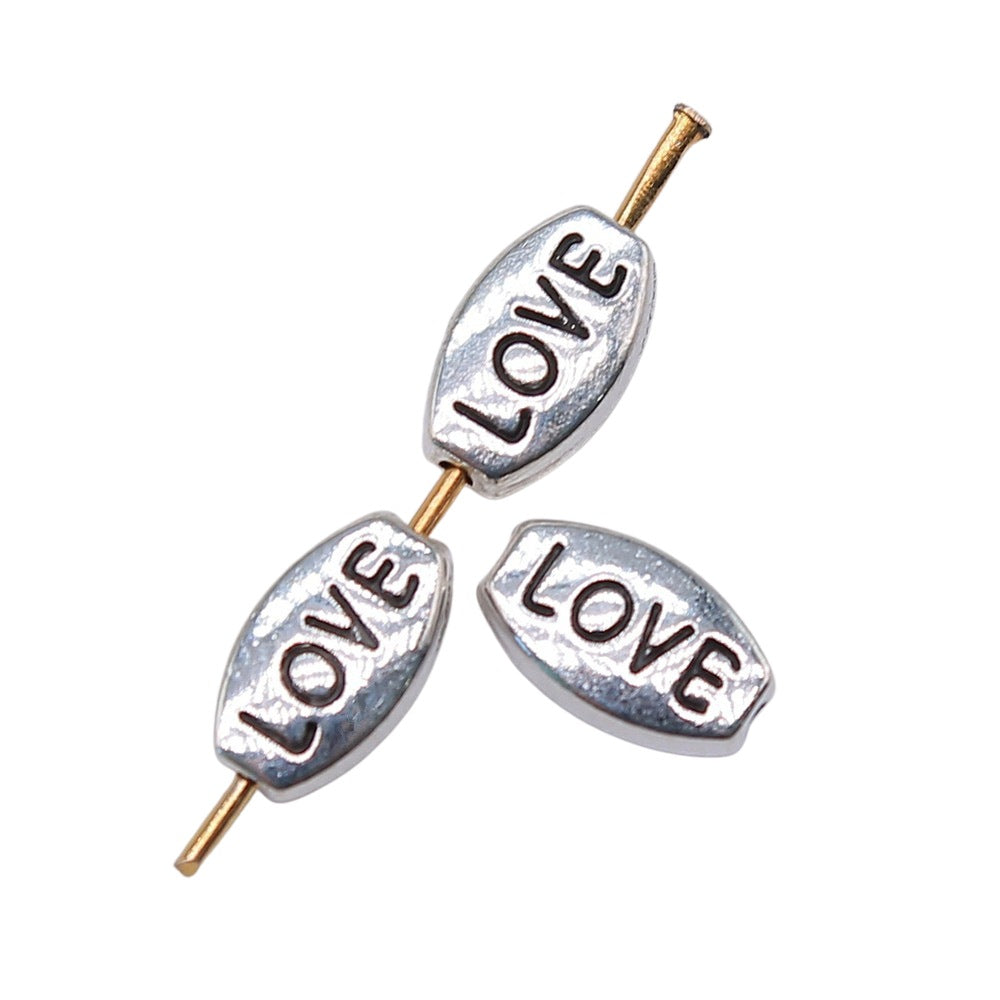 10x6mm 0.7g Antique Silver Zinc Alloy LOVE Letter Loose Metal Beads for Bracelet Jewelry Making