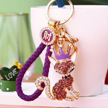 Crowned Fox Keychains with Rings, Clasps, Braided Cords and Wrist Loops