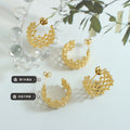 Gold Steel Bead Lattice Mesh C Shape Hoop Earrings view 2