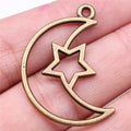 Openwork Crescent Moon and Star Metal Frame Pendant view 6