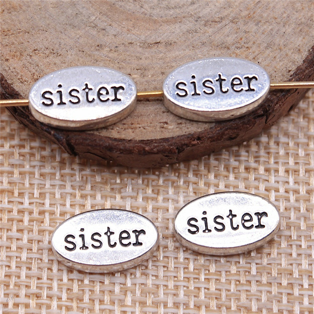 13x8x3mm 1.7g Antique Silver Zinc Alloy Oval Double Sided Sister Spacer Round Beads for DIY Bracelets
