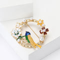 Colorful Bird And Flower Wreath Brooch With Pearl Accents view 2