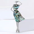 Silver Tone Abalone Shell Lady Figure Brooch Hat Pose view 2