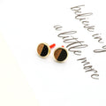 Gold Tone Round Wood and Resin Color Block Stud Earrings in Five Colors view 7
