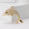 Curved Crystal Dolphin Brooch in Gold or Silver Tone view 2