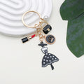 Black Dress Crown Heart and Heel Charm Keychain with Metal Hardware view 3