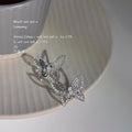 Silver Butterfly Stud Earrings Clear Pave Stone Outline view 3