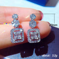 Rectangular Double Halo Crystal Drop Earrings With Clear Stone Accents view 4
