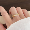 Gold Tone Bamboo Texture White Inlay And Clear Stone Open Ring view 2