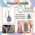 Book Stack Red Apple Printed Wood Keychain Ring Metal Charm view 4