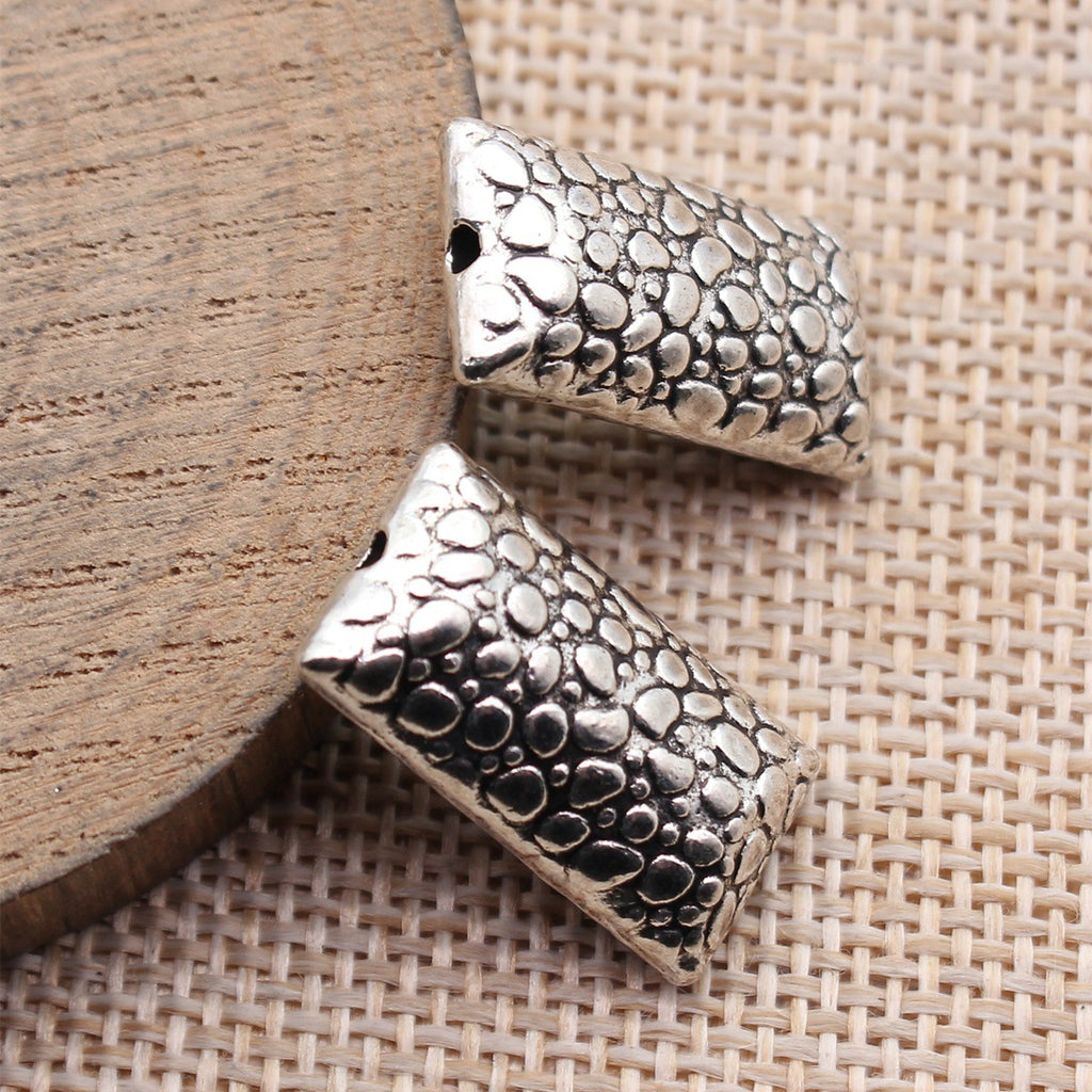 23x12x7.2mm 7.7g Antique Silver Zinc Alloy Pebble Texture Rectangle Loose Metal Double Sided Beads for Jewelry Making