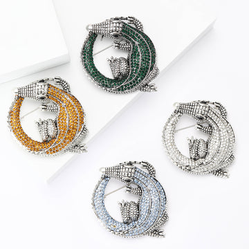 Rhinestone Coiled Crocodile Brooch Four Color Crystal Styles