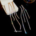 Long Silver Tone Crystal Chain Statement Tassel Earrings view 2