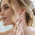 Clear Leaf Cluster Long Drop Earrings in Silver Tone view 4