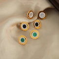 Round Gold Stud Earrings Black White Or Green Centers view 2