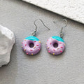 Silver Tone Colorful Frosted Donut Resin Hook Earrings in Five Colors view 7