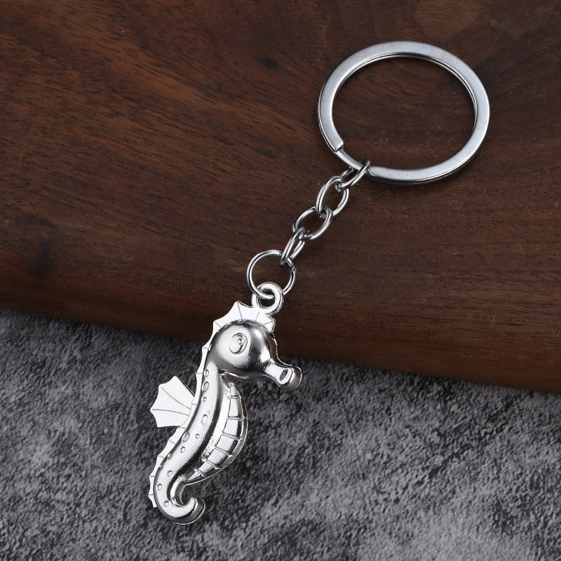 Cute Seahorse Metal Keychain Ocean Animal Charm for Bags and Car Keys