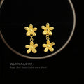 Gold Double Flower Drop Stud Earrings Matching Pair Style view 3