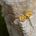 Gold-Tone Brushed Five-Petal Flower Clear Stone Studs view 4